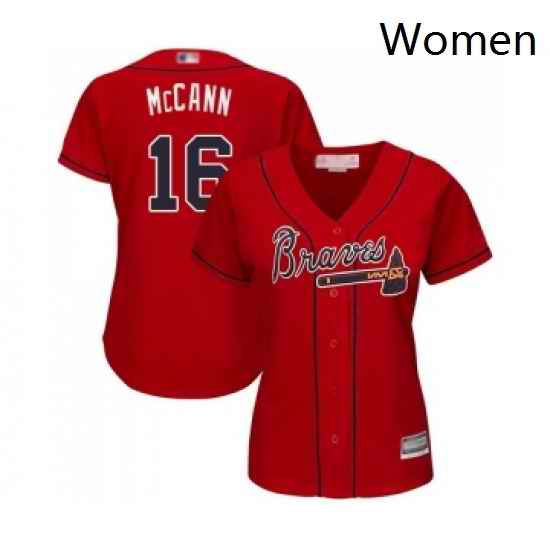 Womens Atlanta Braves 16 Brian McCann Replica Red Alternate Cool Base Baseball Jersey